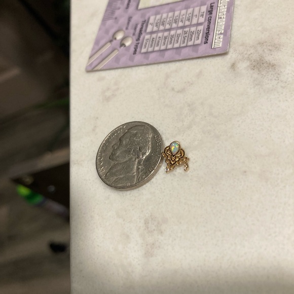 Invictus 14 kt gold Opal & CZ Mandala Chandelier Earring - Picture 5 of 7